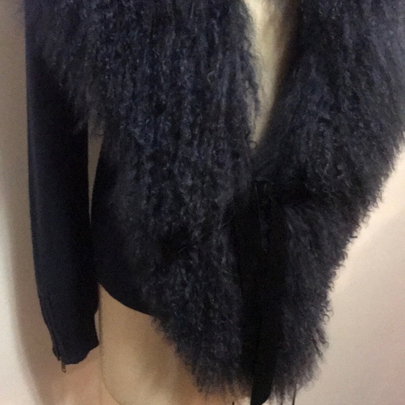 RED Valentino Navy Blue Wool Cardigan Fur Trim - Picture 3 of 8